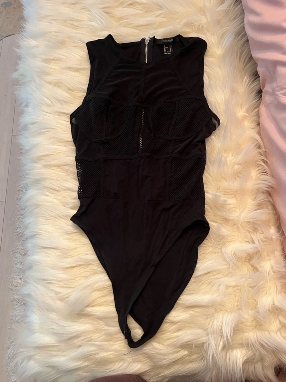 Forever 21 Black Mesh-Panel Bodysuit